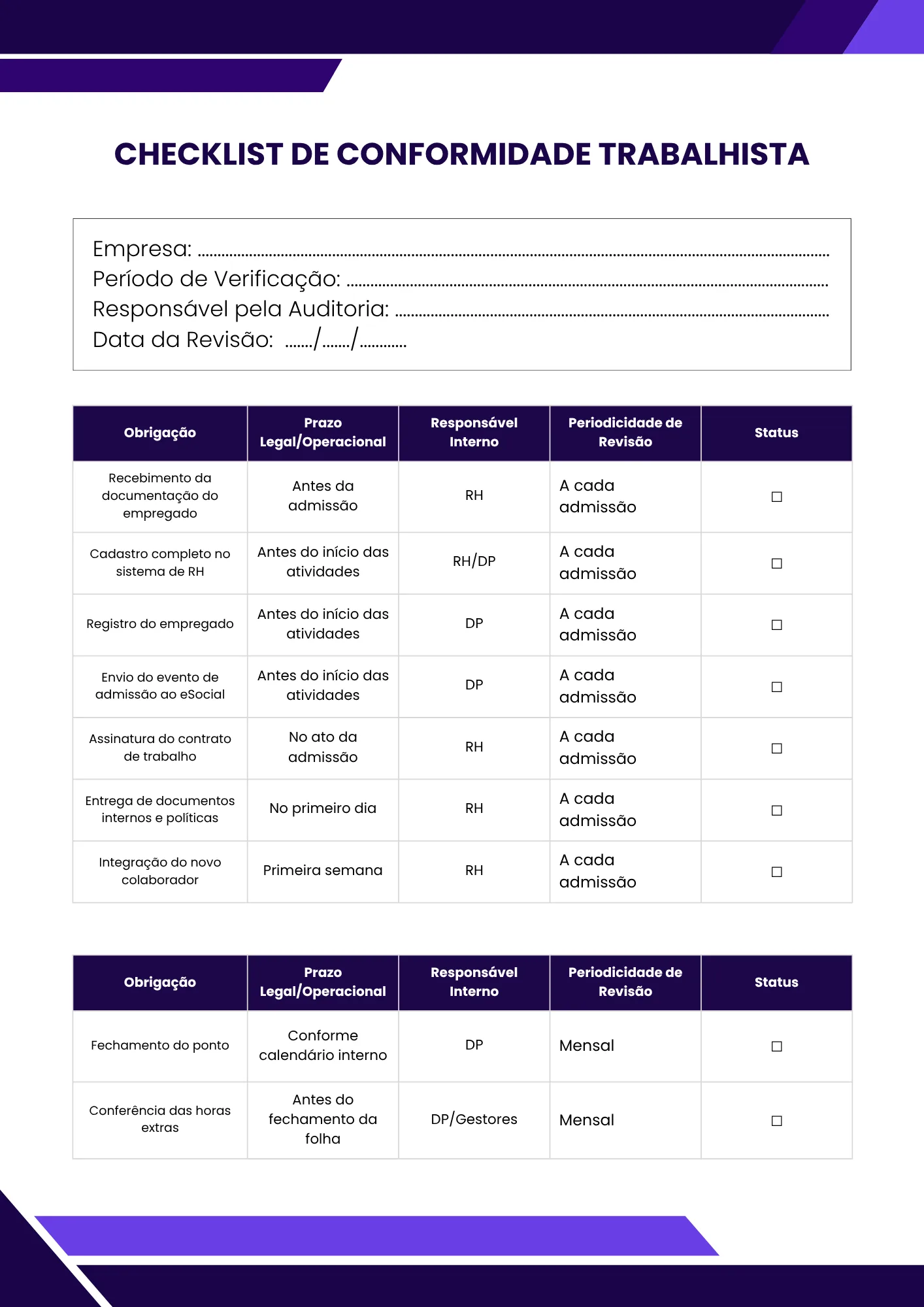 Checklist de Conformidade